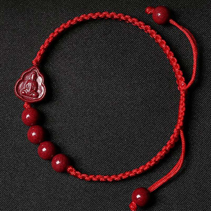 Buddha Stones笑う仏陀観音菩薩辰砂祝福ストリング ブレスレット