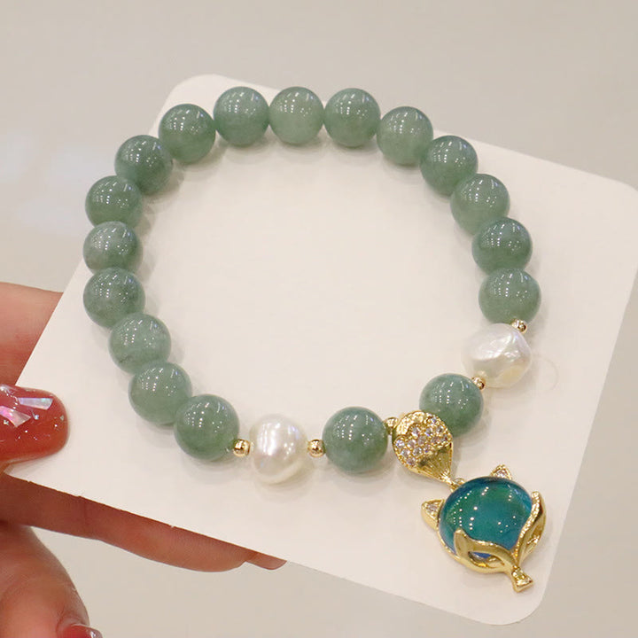 Buddha Stones翡翠パールの色が変わるキツネのお守り幸運ブレスレット