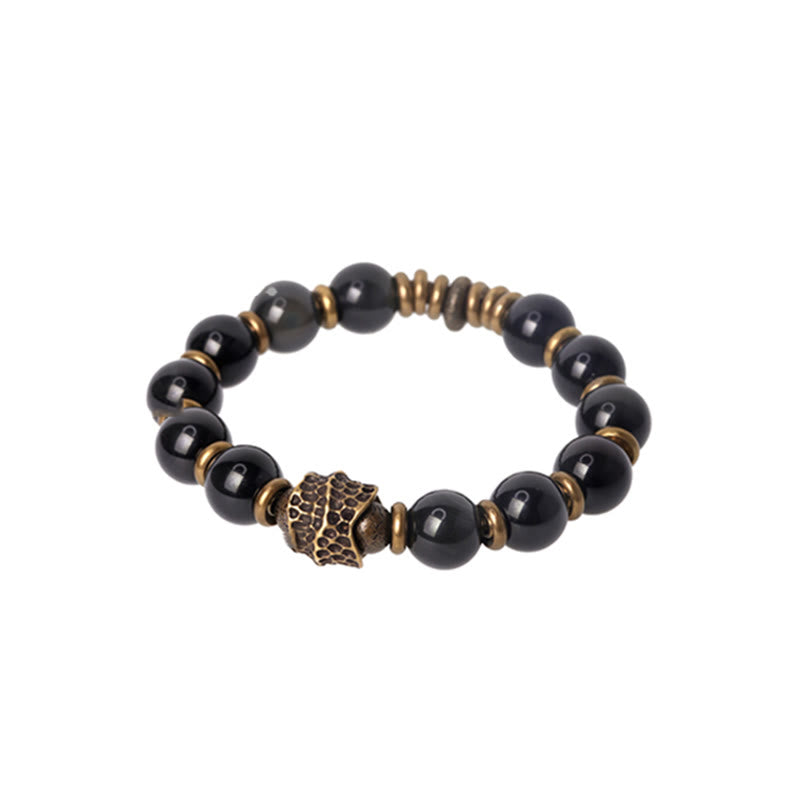Buddha Stonesレインボーオブシディアン銅ラブヒーリングブレスレット