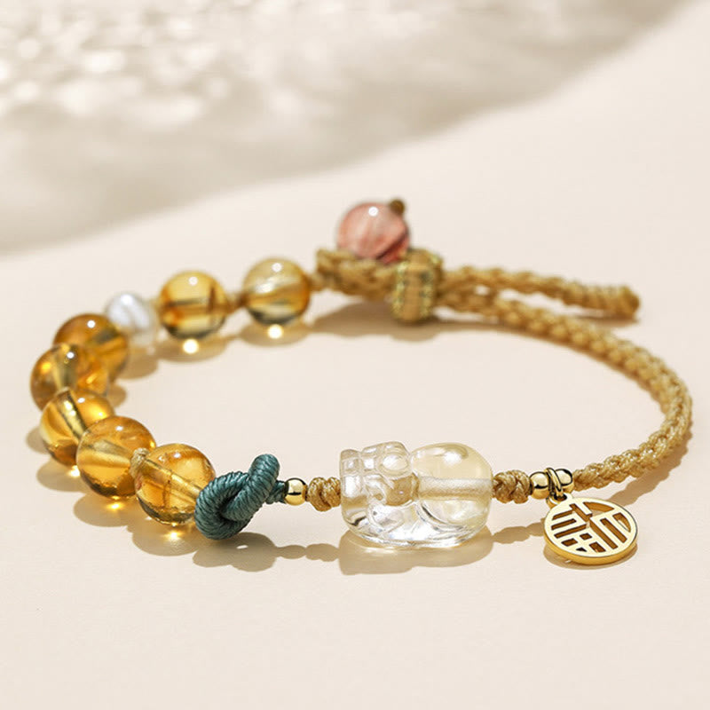 Buddha Stonesシトリン 貔貅 福 キャラクター 繁栄 紐 編み込み ブレスレット