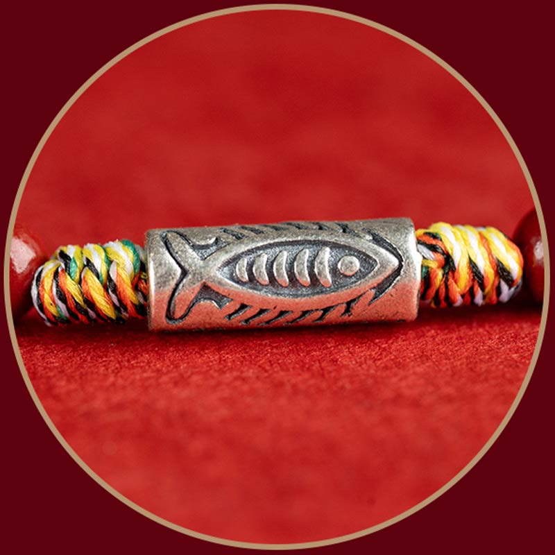 Buddha Stones 925スターリングシルバー 鯉 辰砂 ビーズ 富 手作り 編み込み ブレスレット アンクレット