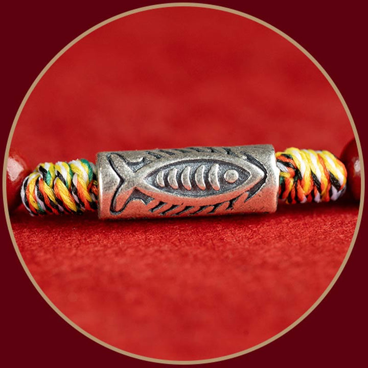 Buddha Stones 925スターリングシルバー 鯉 辰砂 ビーズ 富 手作り 編み込み ブレスレット アンクレット