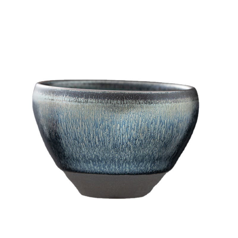 Buddha Stonesヴィンテージ 中国製 シルバー ブルー Jianzhan 窯変磁器 ティーカップ カンフー ティーカップ