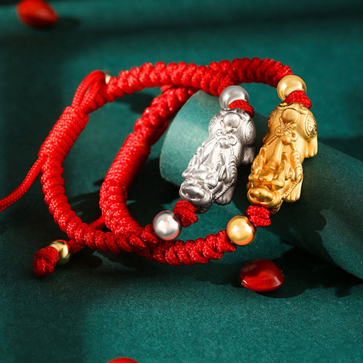 Buddha Stones999 スターリングシルバー 貔貅 富 キングコング ノットストリング 編み込み 子供用ブレスレット