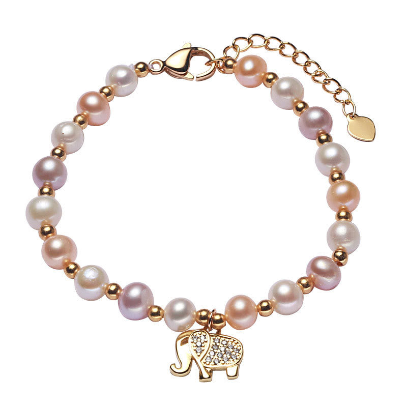 Buddha Stones18Kゴールドメッキ パールエレファントジルコンチャーム シンセリティブレスレット