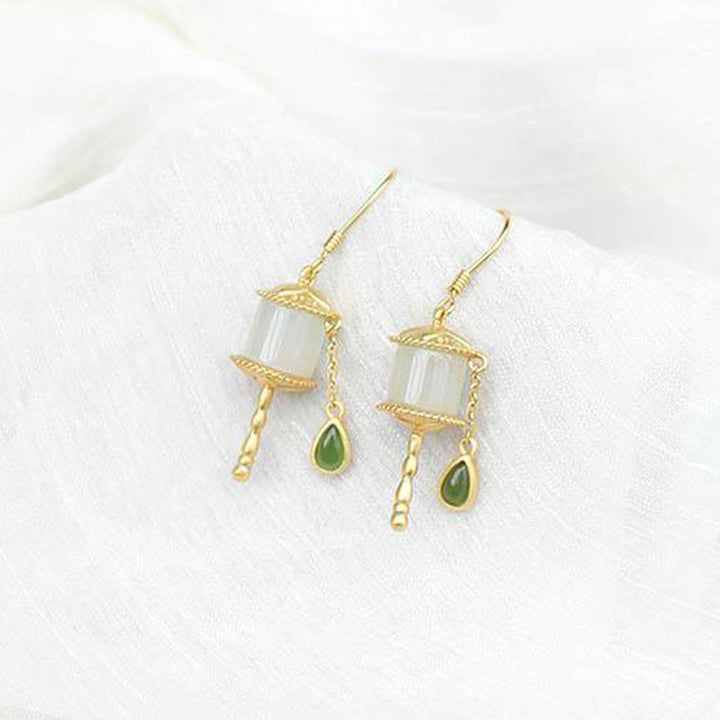 Buddha Stones925スターリングシルバー 翡翠 祈りの輪 幸運のドロップイヤリング
