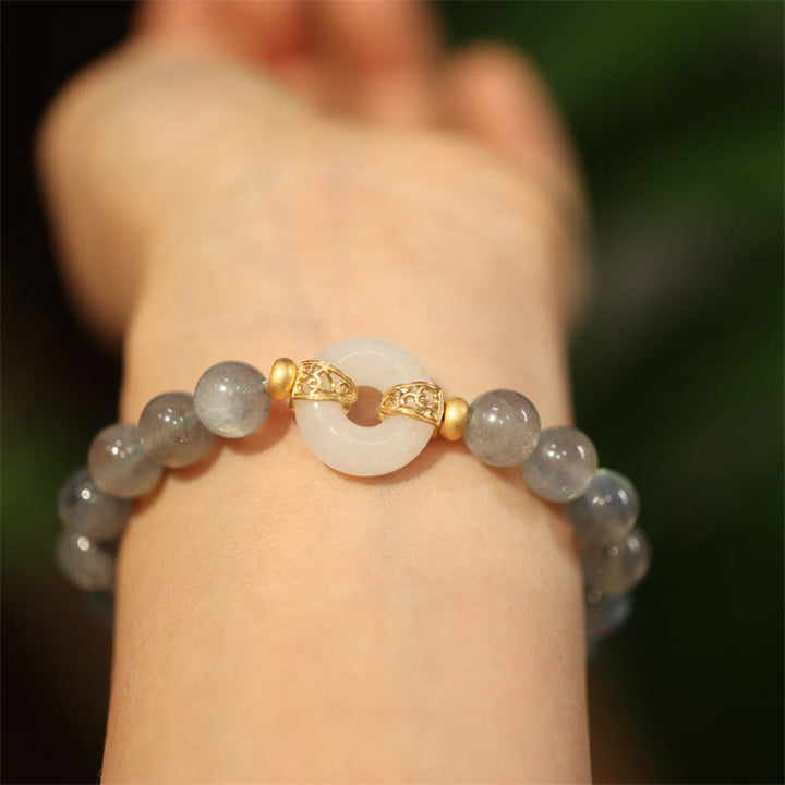 Buddha Stones天然ムーンストーン ヘイタン翡翠 平和バックル ヒーリングブレスレット
