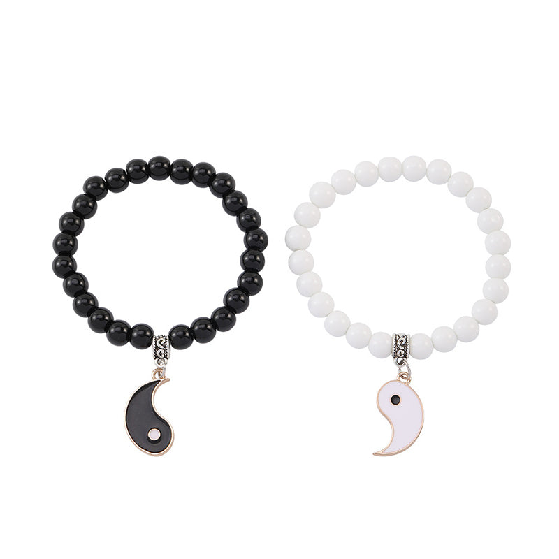 Buddha Stones2個入り ブラックオニキス ホワイトターコイズビーズ 陰陽守護 カップルブレスレット