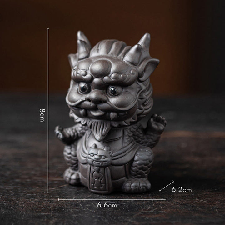 Buddha Stones幸運 龍 富 茶 ペット 紫 粘土 置物 装飾 - リトルドラゴンキング-ブラック 6.6*6.2*8cm - image 3