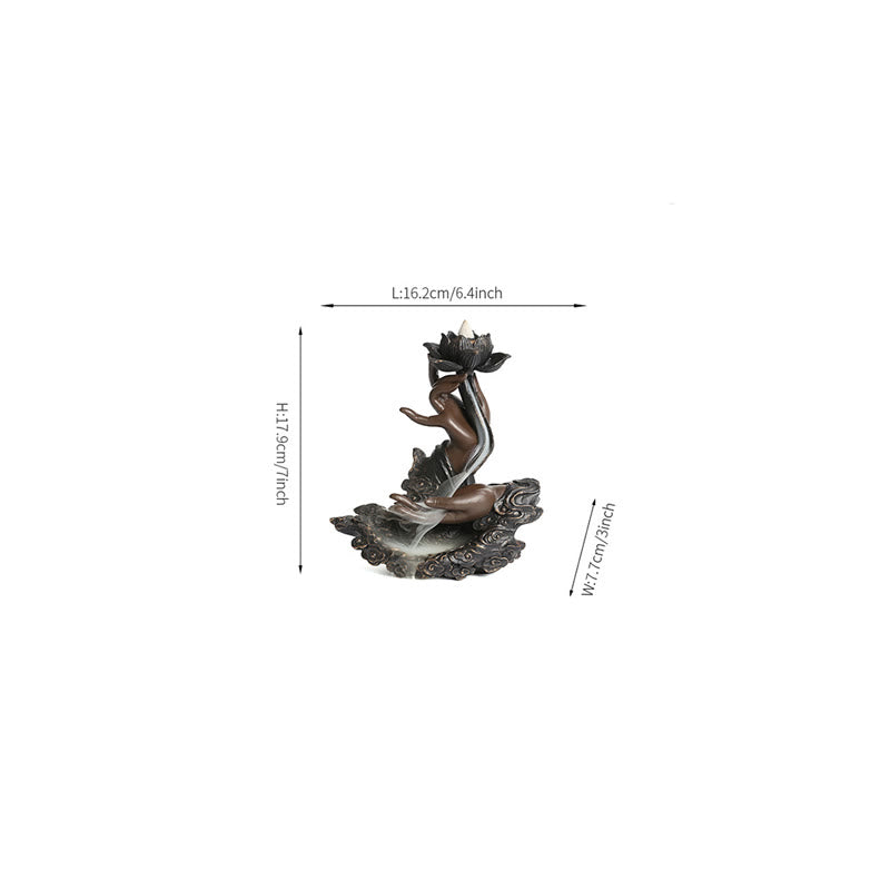 Buddha Stones蓮仏手 吉祥雲模様 瞑想用 樹脂製 逆流香炉