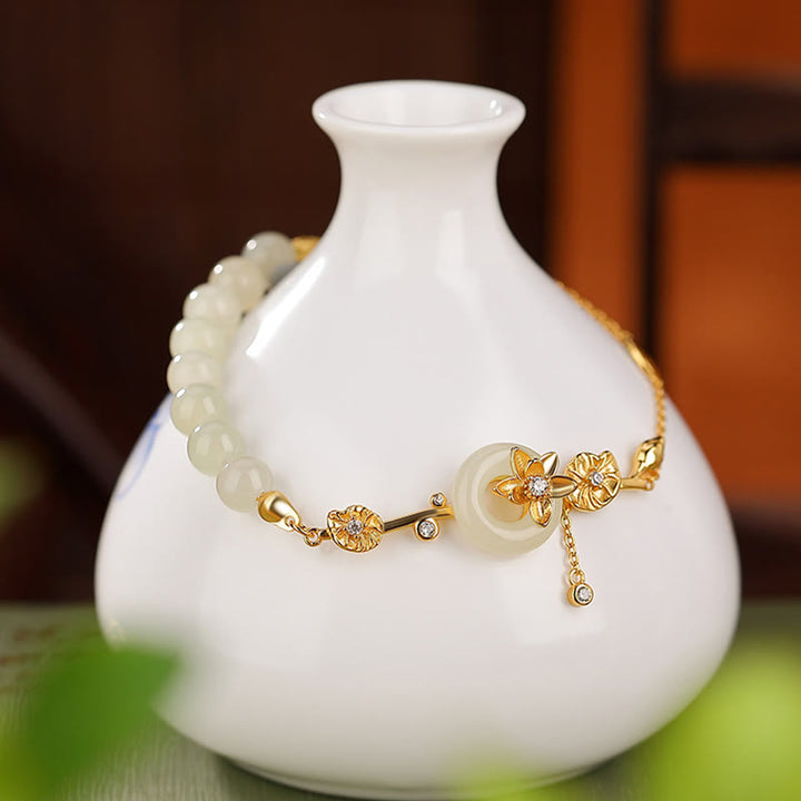 Buddha Stones925 スターリングシルバー 和田翡翠平和のお守りチャーム蓮 幸運 チェーンブレスレット