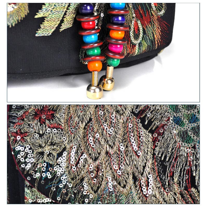 Buddha Stonesピーコック刺繍 キャンバス タッセル バックパック