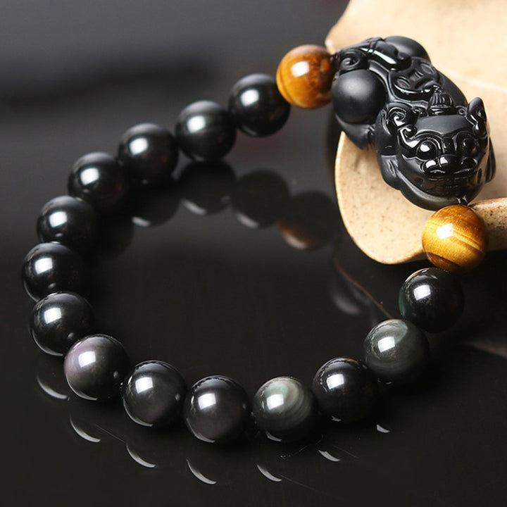 Buddha Stones風水貔貅レインボーオブシディアンタイガーアイ開運財運ブレスレット