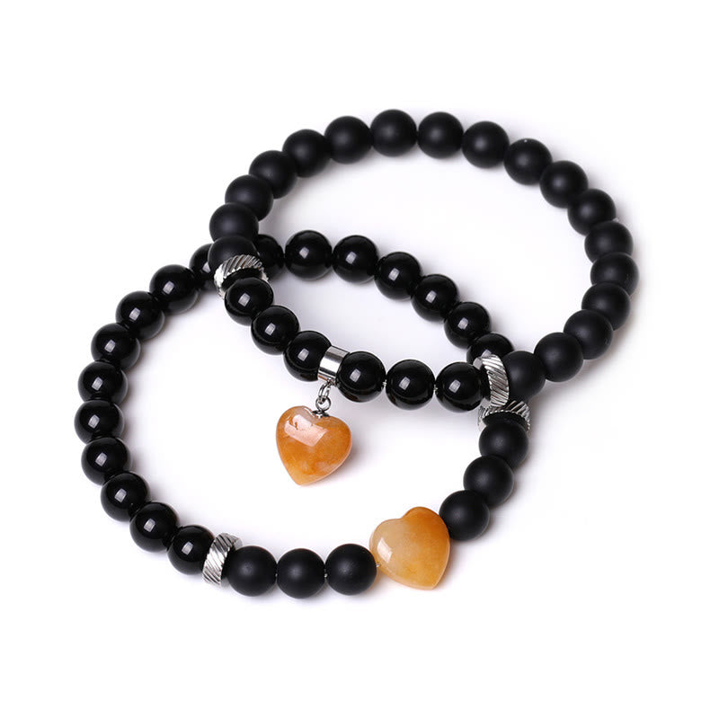 Buddha Stones2個入り ブラックオニキス クリスタルストーン 愛の心を守るサポート カップルブレスレット