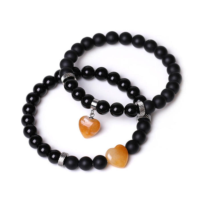 Buddha Stones2個入り ブラックオニキス クリスタルストーン 愛の心を守るサポート カップルブレスレット