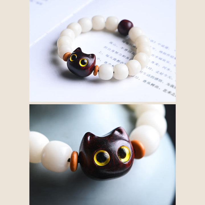 Buddha Stones天然菩提樹の小葉紫檀黒檀招き猫 知恵のブレスレット - image 8