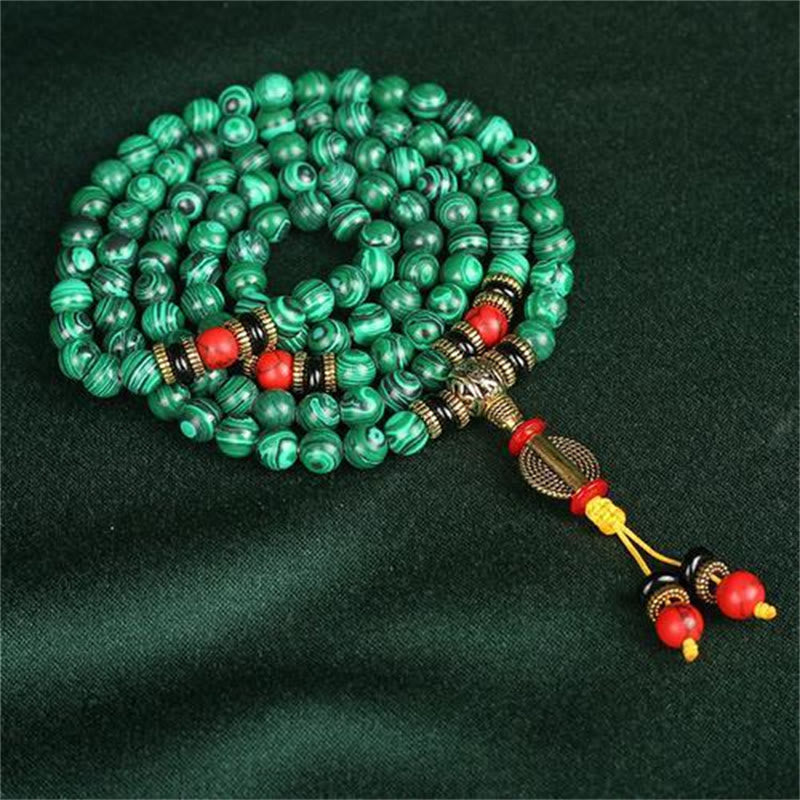 Buddha Stonesチベット 108Malaマラカイト ビーズ ブレスレット ネックレス