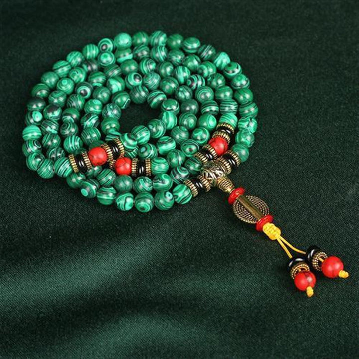 Buddha Stonesチベット 108Malaマラカイト ビーズ ブレスレット ネックレス