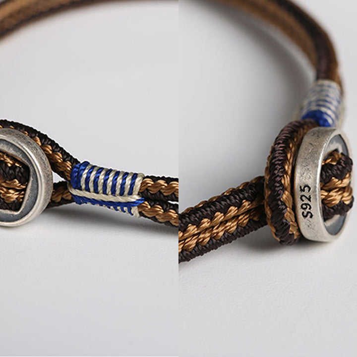 Buddha Stones 925スターリングシルバー 守護 編み込みロープブレスレット（ボタン留め） ハンドメイド