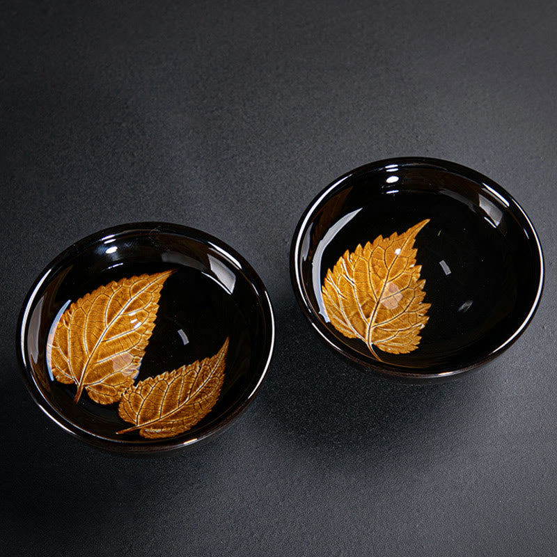 Buddha Stones金彩 メープルリーフ 中国 建璽 陶器 ティーカップ 天目 カンフー ティーカップ ボウル