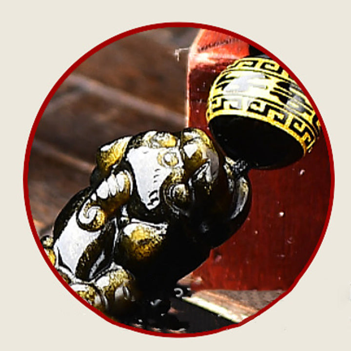 Buddha Stonesナチュラルゴールド光沢黒曜石貔貅オーム・マニ・パドメ・フム富編組ブレスレット