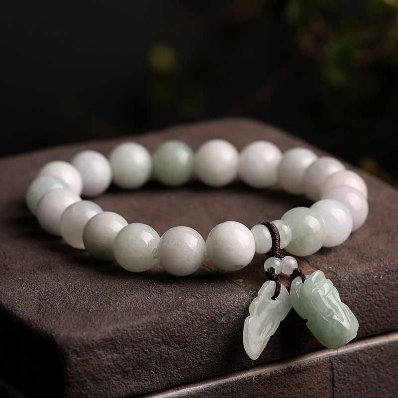 Buddha Stones天然翡翠 翡翠仏 ひょうたん りんご 成功ブレスレット