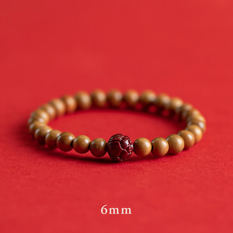 Buddha Stones桃の木 蓮 辰砂 幸運開運財運ブレスレット