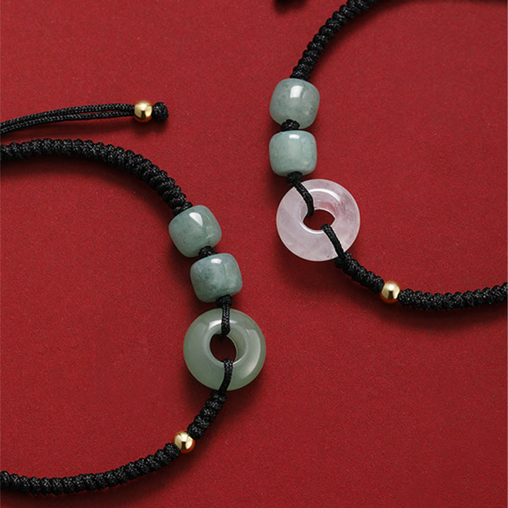 Buddha Stones2個入り グリーンアベンチュリン ホワイトジェイド 平和バックル 幸運 編み込み カップルブレスレット