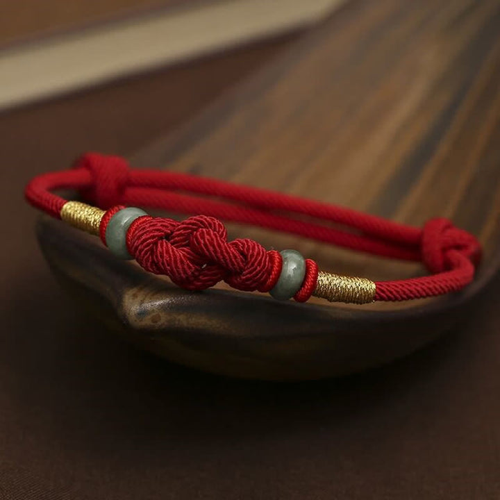Buddha Stones 赤い糸 カップルブレスレット 翡翠入り 開運 編み紐 ペアアクセサリー