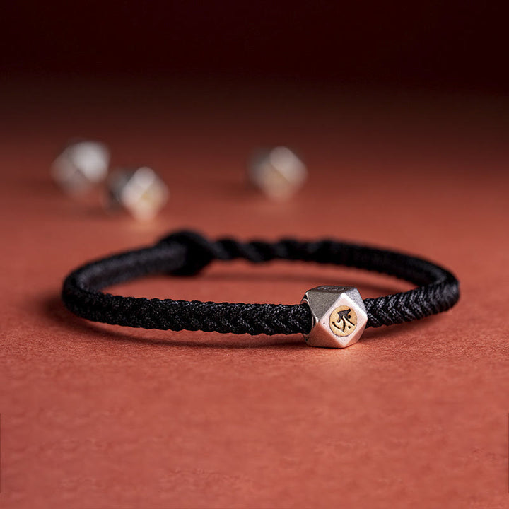 Buddha Stones925 スターリングシルバー ハンドメイド十二支誕生仏幸運の守護 編み込み紐ブレスレット