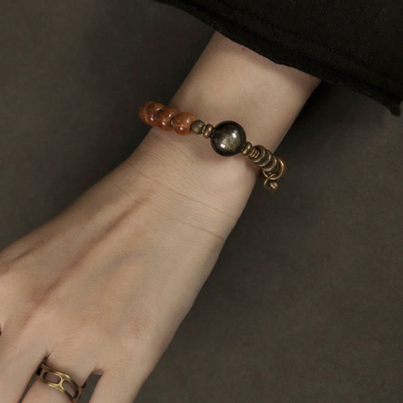Buddha Stonesクカシード タイガーアイ ゴールドシーン オブシディアン 真鍮 銅 富と幸運ブレスレット - image 13