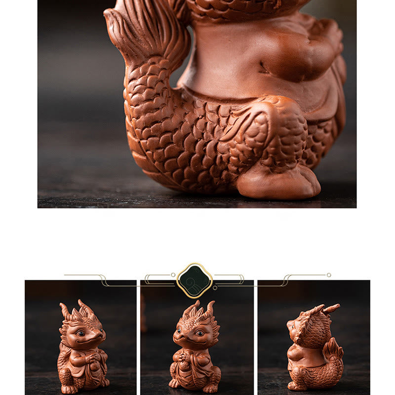 Buddha Stones幸運 龍 富 茶 ペット 紫 粘土 置物 装飾