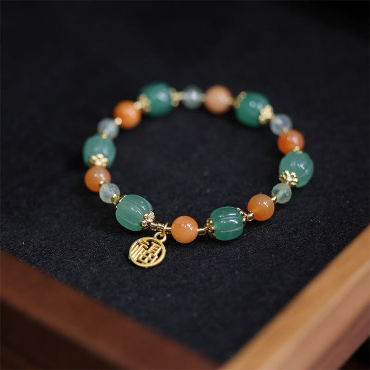 Buddha Stones天然金シルク翡翠かぼちゃビーズ福のキャラクターチャーム富のブレスレット