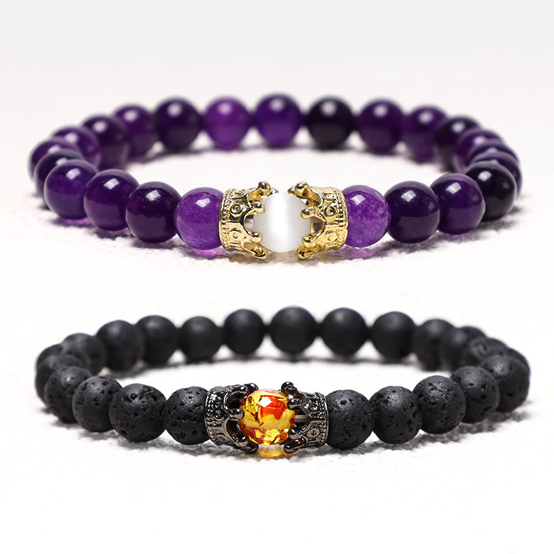 Buddha Stones天然石 キング＆クイーン クラウン ヒーリング エネルギー ビーズ カップル ブレスレット
