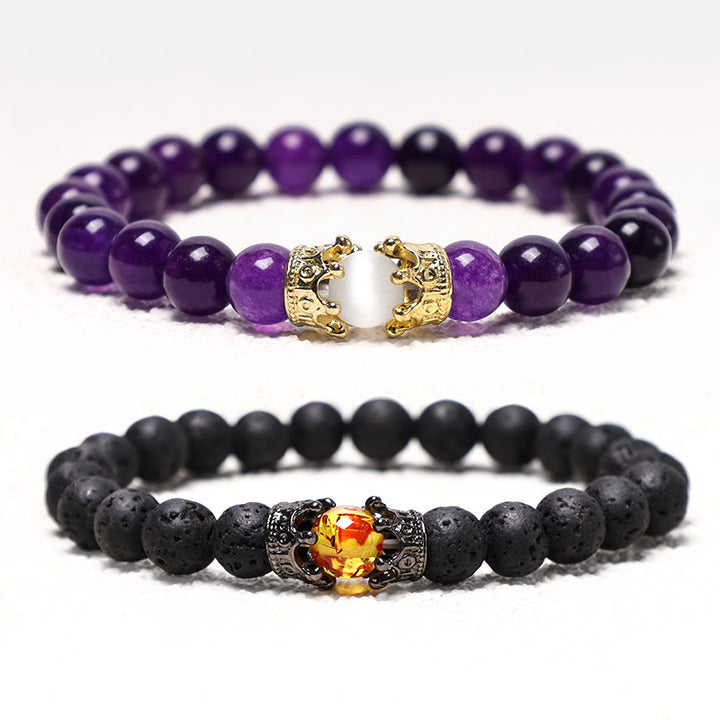 Buddha Stones天然石 キング＆クイーン クラウン ヒーリング エネルギー ビーズ カップル ブレスレット