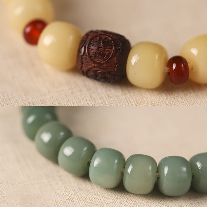 Buddha Stones菩提樹の吉兆雲福文字ビーズ平和ブレスレット