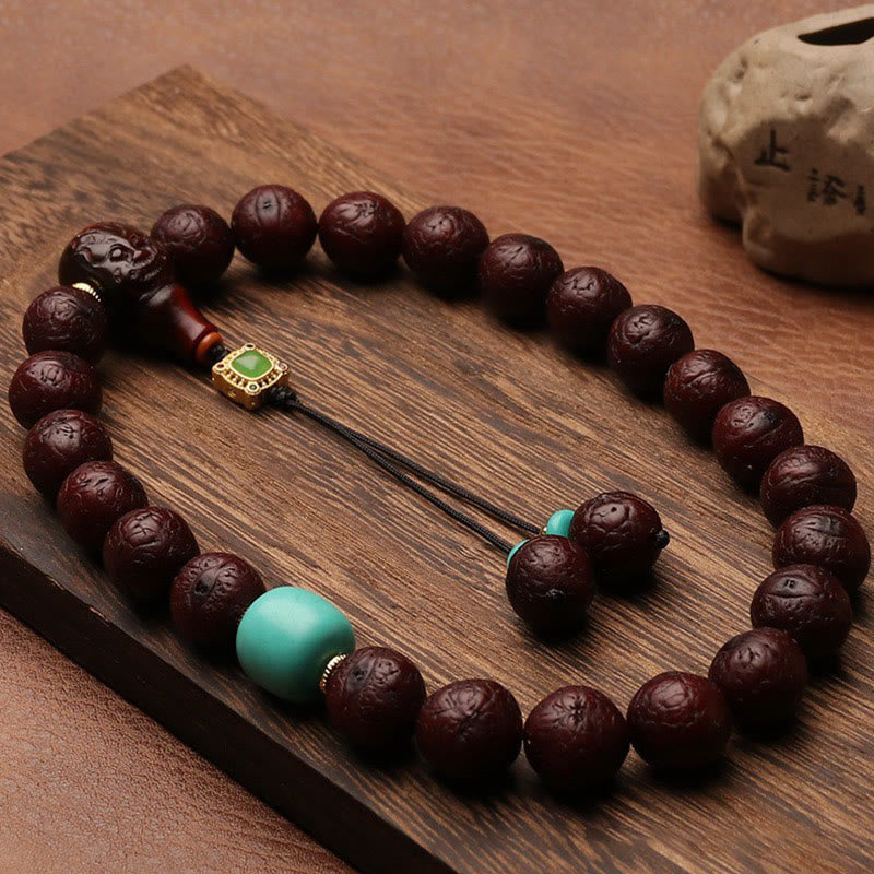 Buddha Stonesチベット菩提樹 シードアゲート ビーズ 幸運 富 タッセルチャーム リストMala