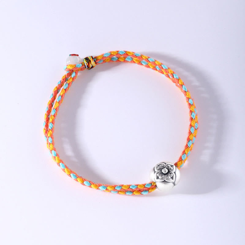 Buddha Stones999 スターリングシルバー 柿 幸運 マルチカラー 編み込みブレスレット