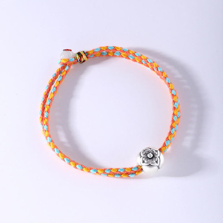 Buddha Stones999 スターリングシルバー 柿 幸運 マルチカラー 編み込みブレスレット