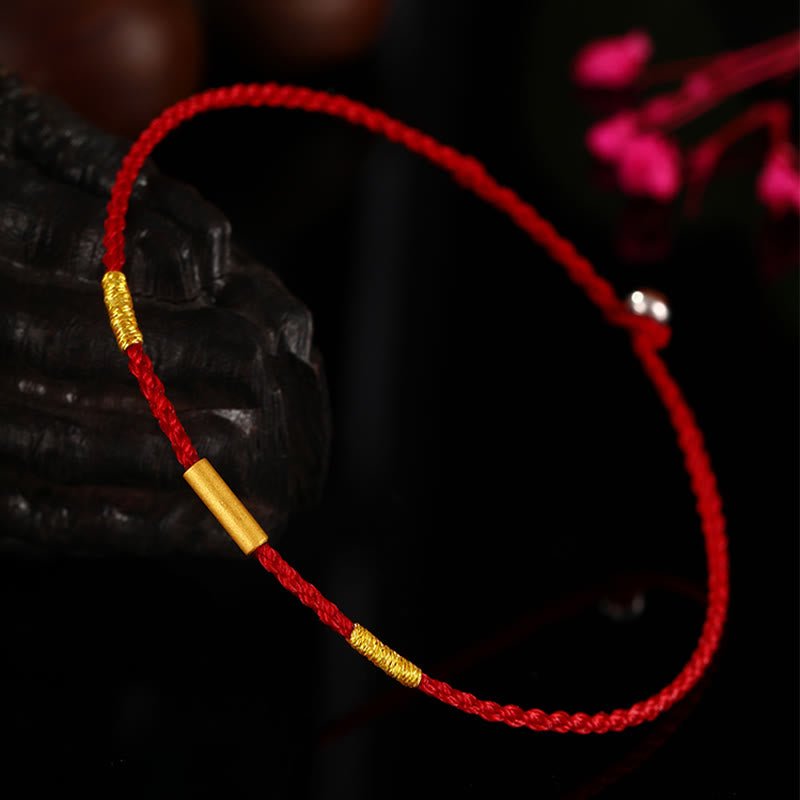 Buddha Stones999 ゴールドビーズ ハンドメイド 4本糸 願い結び 編み込み 守護ブレスレット