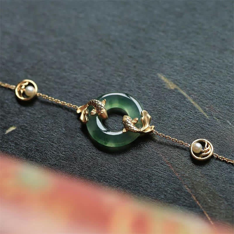 Buddha Stonesシアン翡翠 鯉 ヒーリング ハーモニー ブレスレット