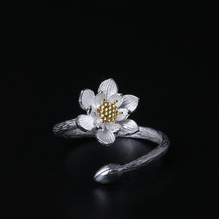 Buddha Stones925スターリングシルバー 蓮の花の祝福リング