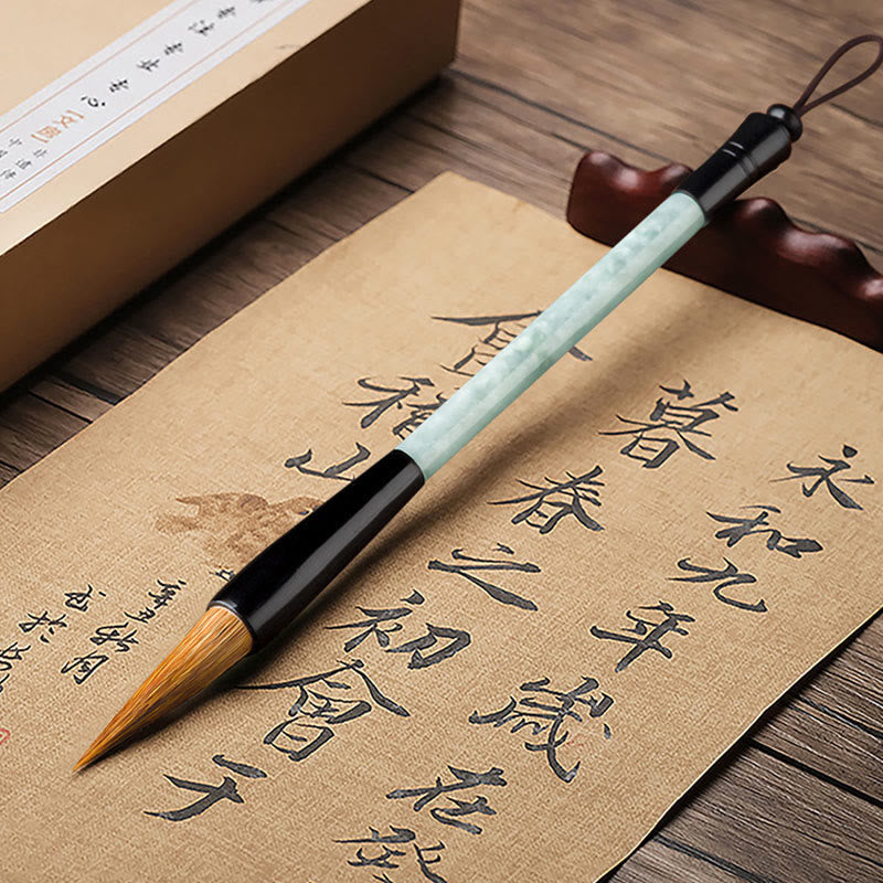 Buddha Stones天然翡翠幸運中国書道筆ペン中国筆ペンギフトボックス付き