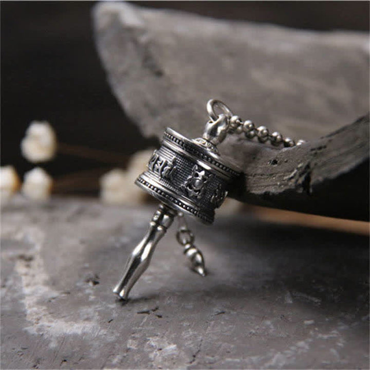 Buddha Stones925 スターリングシルバーオーム・マニ・パドメ・フム祈祷ホイール純度 回転式ネックレスペンダント - image 3