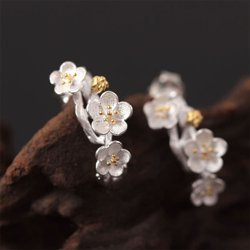 Buddha Stones925スターリングシルバー 梅の花 フローラルブレッシングイヤリング