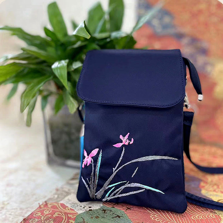Buddha Stones防水ハンドメイド刺繍蓮の花クロスボディバッグショルダーバッグ携帯電話バッグ