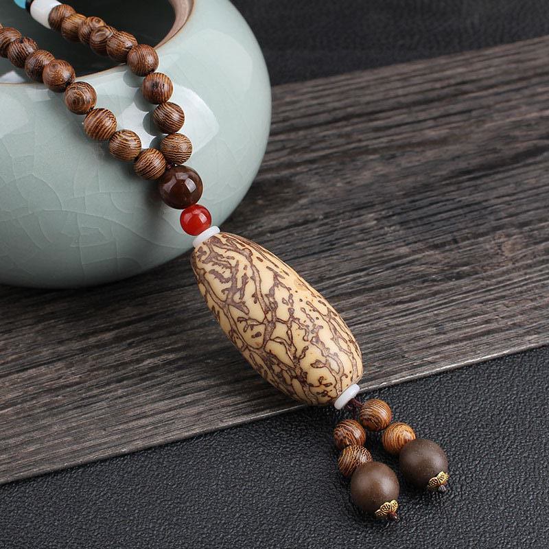Buddha Stonesチベット ウェンジウッド 菩提樹 シードアゲート バランス ピース ネックレス ペンダント