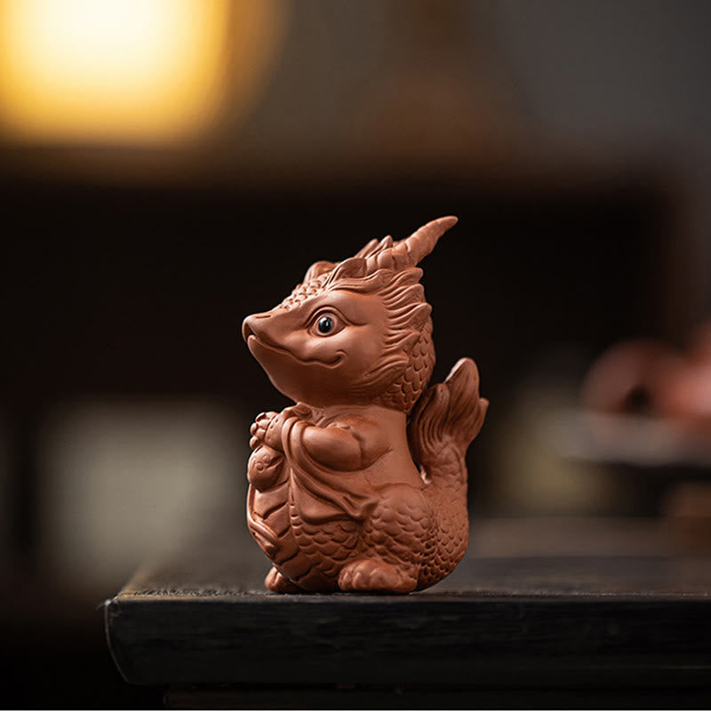 Buddha Stones幸運 龍 富 茶 ペット 紫 粘土 置物 装飾
