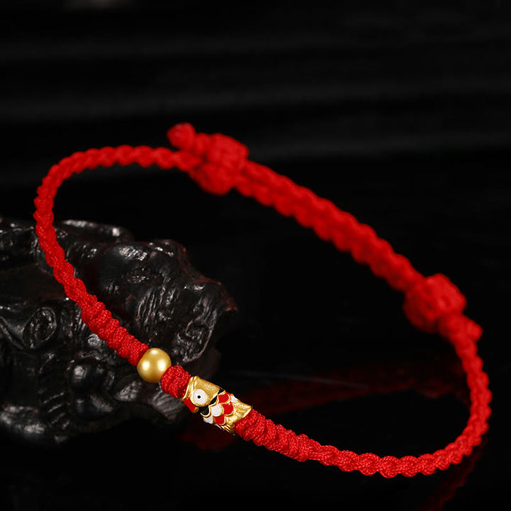 Buddha Stones999ゴールド 幸運の鯉 手作り編み紐ブレスレット