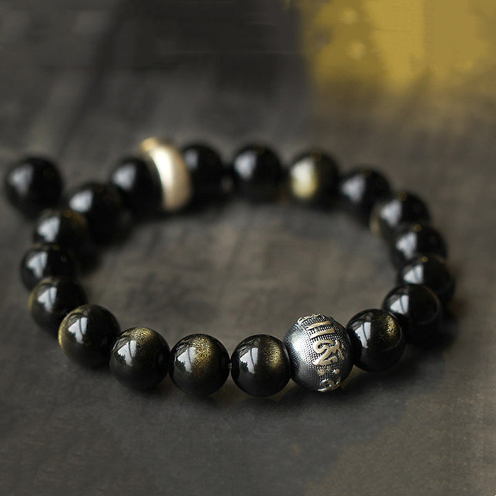 Buddha Stones十二支誕生仏黒曜石 浄化ブレスレット